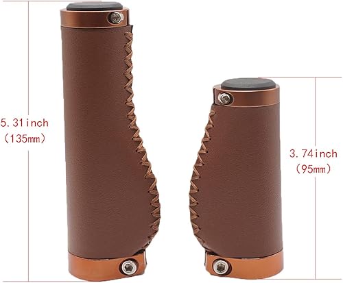 Miniatura 2 de Empuñaduras de mango de bicicleta de 135/3.740 in de largo y corto agarre antideslizante de cuero de microfibra de PVC, ergonómico, cosido a mano,