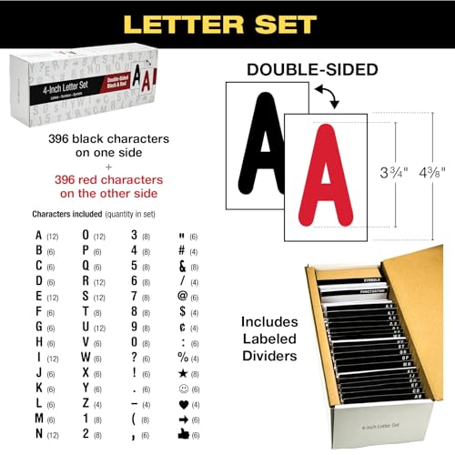 Excello Global Products Swinging Changable Message Sidewalk Sign: 37" x 36" Sign with 792 Pre-Cut Double Sided Letters and Storage Box. Includes Black Sign Board & 4 Liquid Chalkboard & Letter Board