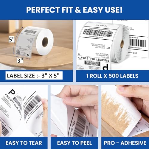 Image of 1 Roll of 500 Label 3 inchx5 inch (75 x 125 mm) Direct Thermal Printer Thermal Labels Barcode for E-Commerce Shipping Couriers Parcel Compatible with All the Direct Thermal Label Printers