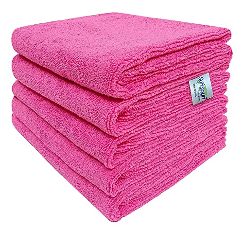 Image of SOFTSPUN Microfiber Cloth - 5 pcs - 40x60 cms - 340 GSM Pink - Thick Lint & Streak-Free Multipurpose Cloths - Automotive Microfibre Towels for Car Bike Cleaning Polishing Washing & Detailing