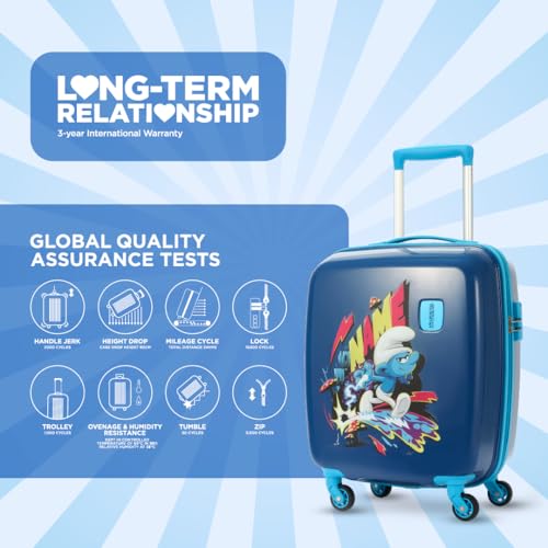 Image of American Tourister Smurfs 53 CM Small Suitcase with Combination Non TSA Lock & 4 Wheels Hard-Sided PC Cabin Luggage /Trolley Bag for Travel /Luggage Bag with Spinner Wheels for Travel- Navy Blue