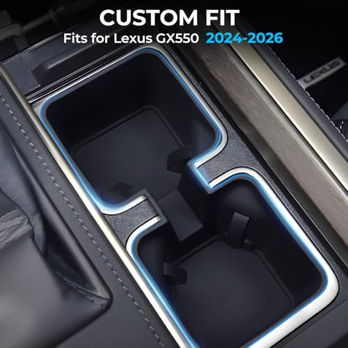 Image of Center Console Cup Holder Inserts for Lexus GX550 2026 2025 2024, Interior Accessories Silicone Car Cup Holders Covers Protector for 2024-2026 GX 550, Black
