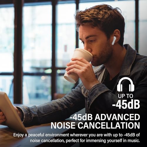 Image of Hybrid Active Noise Canceling Wireless Earbuds, 6 Mics ENC Clear Call Ear Buds, Hi-Res Audio Deep Bass Bluetooth 5.4 Headphones, 48H Playtime, IP7, 8 EQ Modes, Multipoint Connection (White)
