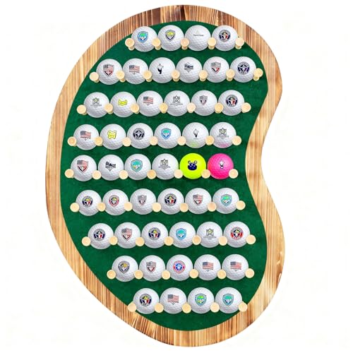 Golf Ball Display Case For 49 Golf Balls - Wall Mount Holder, Display Cabinet Rack Great Golfer Gift For Golf Enthusiasts - Unique Putting Green Shape