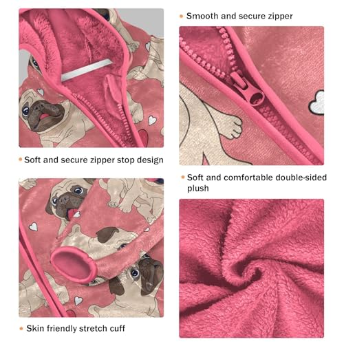 OTVEE Valentine Pug Dog Heart Kids Hoodie Jacket Fall Spring Full Zip Warm Outwear Coat3