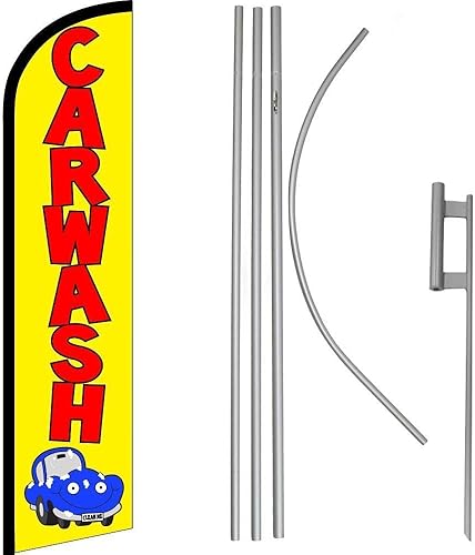 Premium Car WashRed Windless Flag & 16' Flagpole KitGround