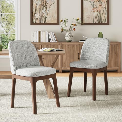 Image of MALOL Upholstered Dining Chairs with Thickened Solid Wood Legs, Mid Century Modern Kitchen & Dining Room Chairs Set of 2, Comfortable Side Chairs for Dining Room, Kitchen, Light Grey