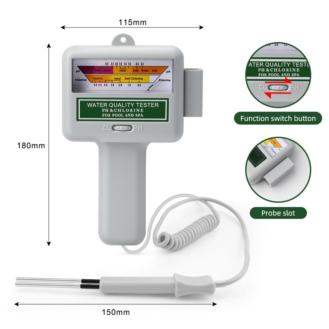 Tester di qualità dell'acqua per acquacoltura, rilevatore piscina 0,5 ~ 6,0 ppm CL2 laboratorio con strumento Ph, kit di test Ph Meter Dp per piscina, spa acquario