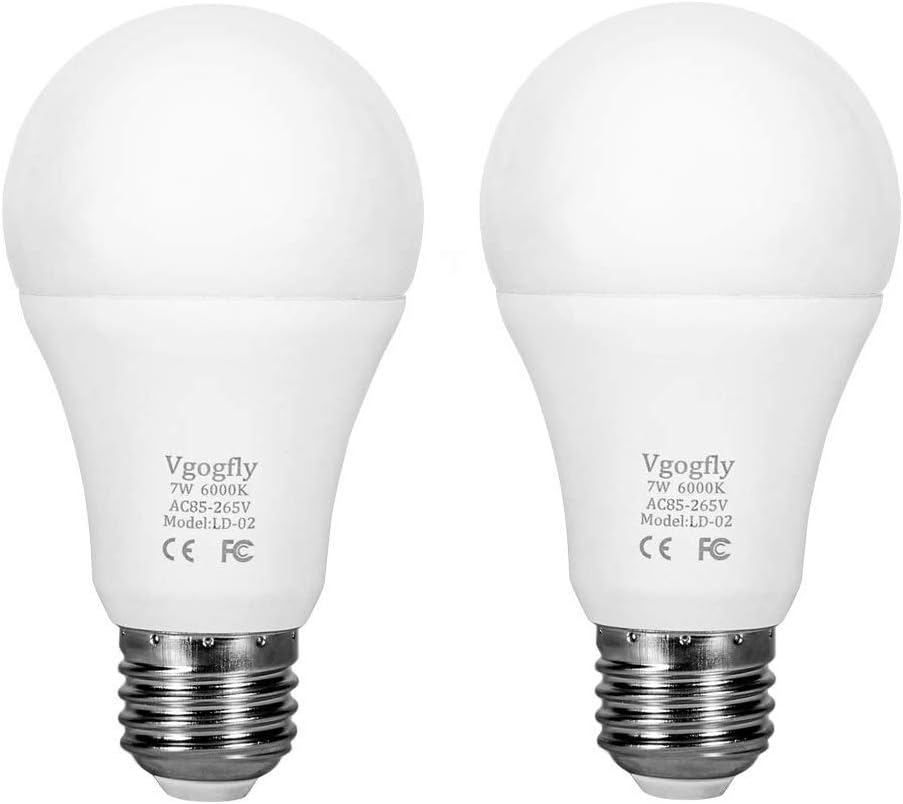 Dusk to Dawn Light Bulb 7W E26 Smart Sensor LED Bulbs Built-in Photosensor Detection with Auto Switch Outdoor Indoor LED Lighting Lamp for Porch Front Door Garage Basement (Cool White, 2 pack)