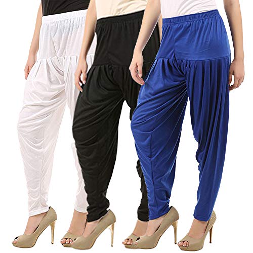 Image of Buy That Trendz Combo Offer (Pack of 3) Cotton Viscose Lycra Dhoti Patiyala Salwar Harem Bottoms Pants for Womens (White, Maroon, Black)
