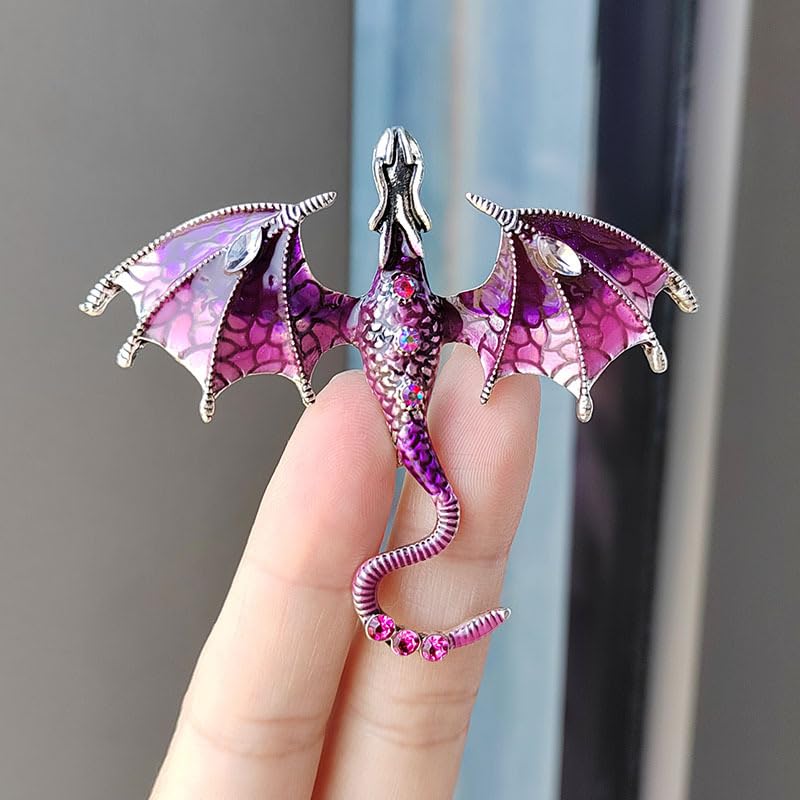 Image of Enamel Dragon Brooch Set With Crystal Animal Pins,Vintage Punk Dragon Animal Brooch Accessories for Men and Women