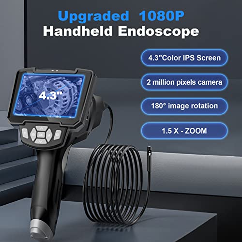 Dual Lens Borescope, Hantskop Digital Industrial Endoscope With 4.3" Ips Color Screen，Inspection Camera With 0.2" 16.5Ft Waterproof Rigit Cable,Scope Camera 7Led Lights 32Gb Card Carrying Case #TOP1