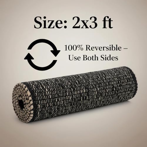 Tapete de yute trenzado negro 2x3 pies miniatura 5