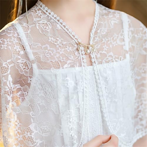 Image of White Lace Cape Floral Bolero Cardigan Shrug Cover Up Jacket for Girls Kids Toddler Child