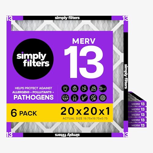 Simply 20x20x1 Air Filter Merv 13 6 Pack For Home AC Furnace & HVAC (Actual Size: 19.75x19.75x0.75) DUST Pet & Allergy Control