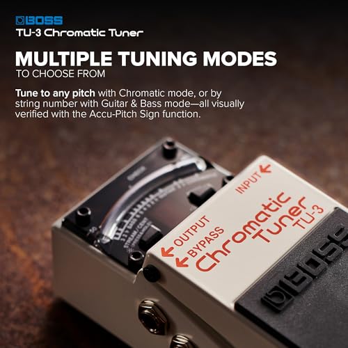 Image of BOSS TU-3 Compact Chromatic Tuner | Perfect for Guitar & Bass | Industry-Standard Performance | Tank-Tough BOSS Stompbox Body | 21-Segment LED Meter | Accu-Pitch Sign Function | 21-Segment LED with High-Brightness, Guitar and Bass Modes, Accu-Pitch Verification, Mute, DC Out, 9V and Psa Power