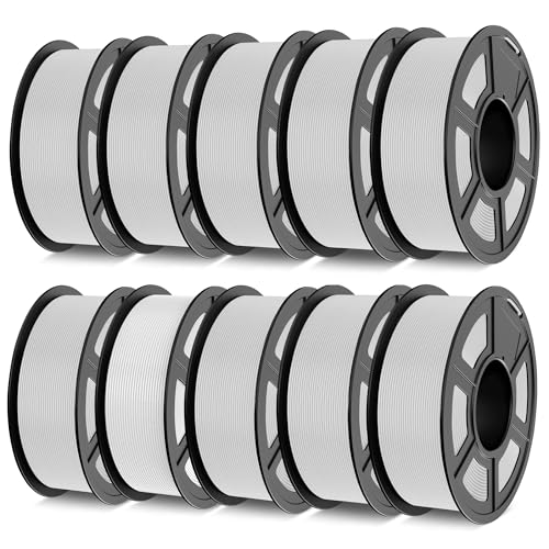 Image of TECBEARS PLA 3D Printer Filament Bundle, 10 KG PLA Filament 1.75mm, Neatly Wound 3D Printing Filament, 1kg per Spool, 10 Pack, White
