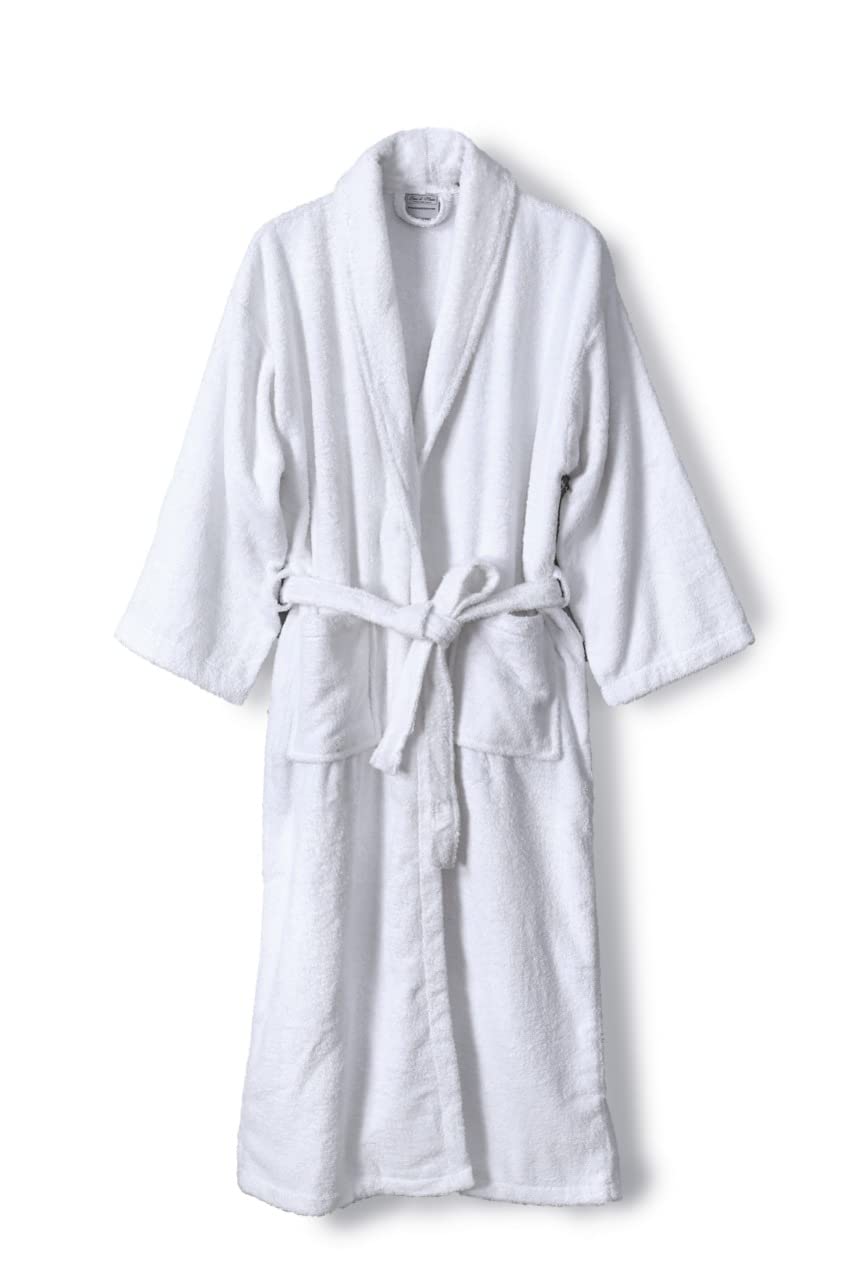 Great Knot Unisex White 100% Egyptian Cotton Towelling Bath Robe Dressing Gown Terry Towel Dressing Gowns Bathrobes- Terry Towel Shawl Collar (, Medium)