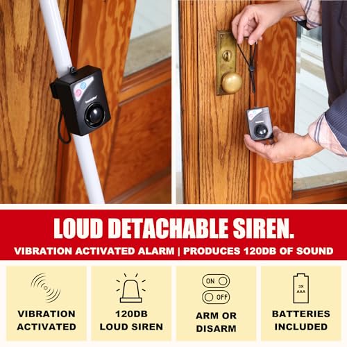 SecurityMan Door Security Bar with 120dB Alarm & Personal Safety Keychain Alarm (White) – Adjustable Door Jammer Stick & 130dB SOS Siren for Home and Personal Safety