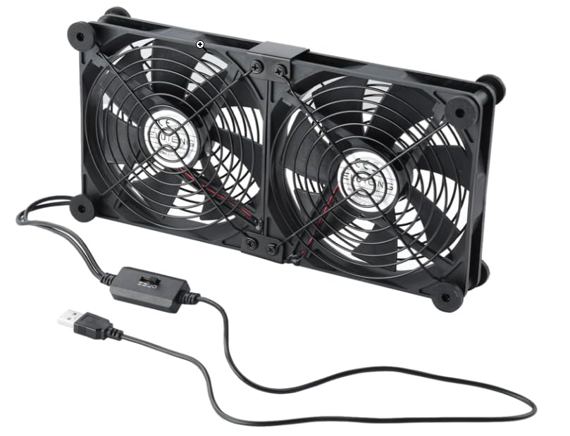 ELUTENG Ventilador USB 140 mm 5 V 2 en 1 con 3 velocidades ajustables, ventilador de computadora doble USB 140 mm ventilador de PC 14 mm con 8 pies amortiguadores para PS5 PS4/portátil/TV Box/enrutad