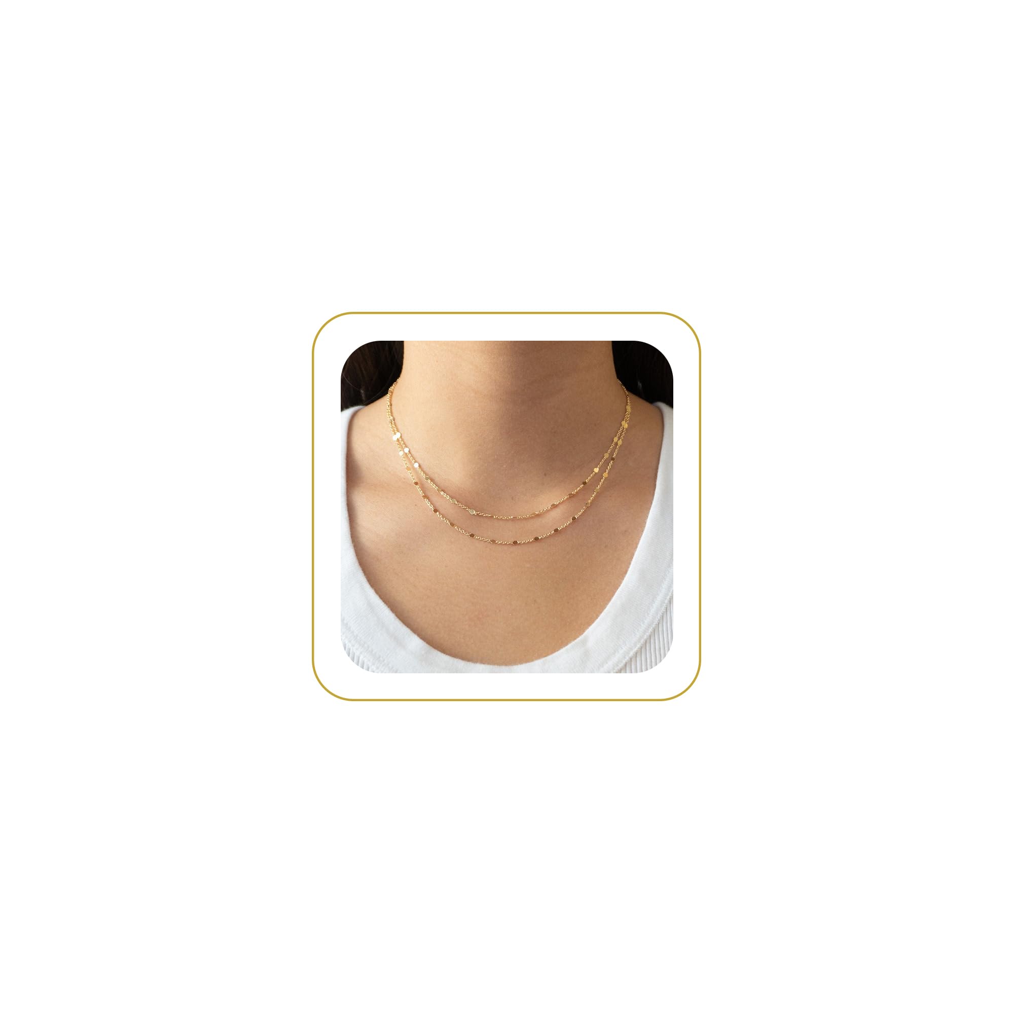 Gold Chain Necklace for Women, 14k Gold Plated Thin Beaded Wave Box Chain Necklace Dainty Gold Necklace Simple Layered Gold Choker Necklaces Minimalist Gold Link Chain Necklace Trendy Jewelry for Women
