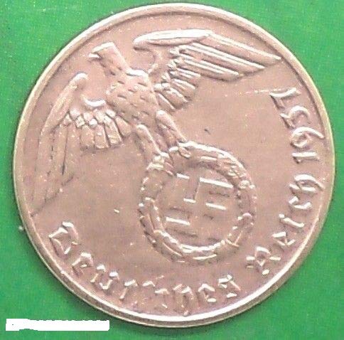 1937 A WW-2 Nazi HTLER'S ERA 2 REICHPENNIG Berlin Mint Cupper Numismatic Coin