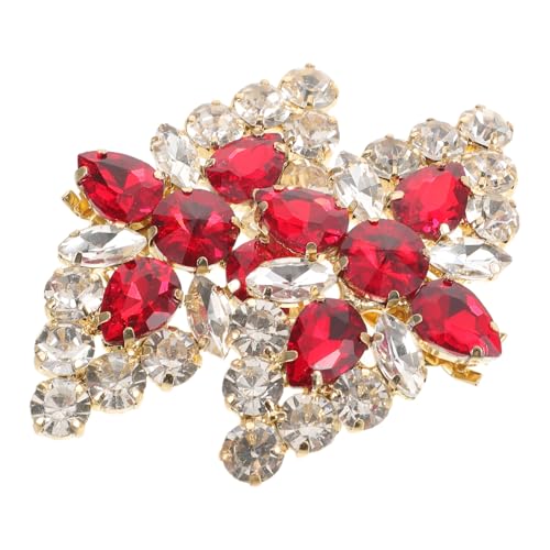SHERCHPRY Clips para Zapatos de Boda Flores Rojas y Gemas de Imitación, Accesorios Desmontables para Tacones Altos, 2 Unidades, Decoración Brillante para Fiesta Nupcial y Graduación