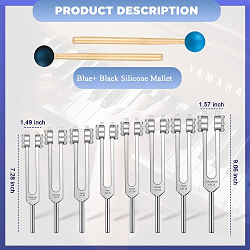 Lrowvenu Chakra Tuning Forks Set, 7 Chakra And 1 Soul Purpose Weighted Tuning Forks For Cosmic Octave, Aluminum Alloy, Sound Healing Instruments, Silver By Lrowvenu #TOP1