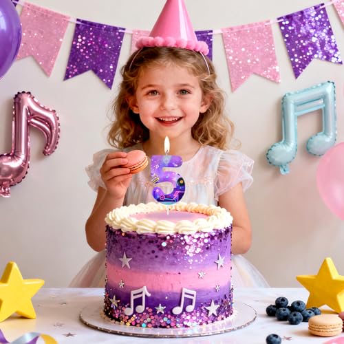 Image of Dark Purple Number 5 Birthday Candles, Cartoon Themed Cake Toppers for Boys Girls Cake Decorations, Birthday Decorations Party Supplies, Number Candles for Party Decor