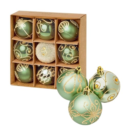 Premier 9 x 60mm Green Decorated Baubles