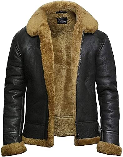 Mens Leather Bomber Jacket Genuine B3 Shearling Aviator Flying Jacket