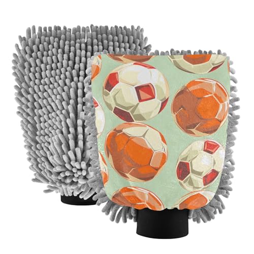 IOACIY Absorbent Microfiber Car Wash Drying Mitts, 2 Pack, Scratch-Free & Lint-Free, Rich Foam, Highly Absorbent, Double Sided, Wash Mitt Perfect for Car Washing, M, Football (15)