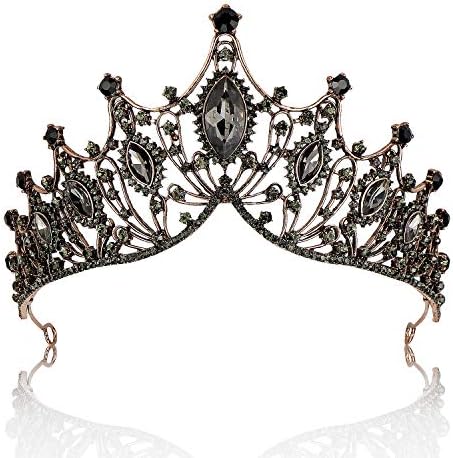 NODG Wedding Crown for women Baroque Queen Crowns Black Rhinestone Tiaras Handmade Crowns Crystal Tiara for Women Wedding Halloween Faire Costume Birthday Music Festival Headband Hair Accessories