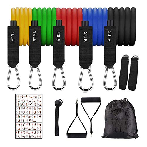 Godoboo Bandas Elásticas de Resistencia Ejercicio Bandas de Fitness Bandas de Resistencia con 5 Bandas de Ejercicios, Mangos, Anclajes para Puertas, Correas de Tobillo, Guía de Entrada y Bolsa Cover