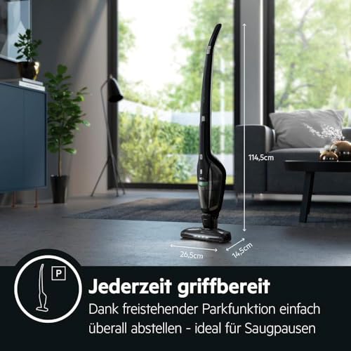 AEG Serie 3000 Ergorapido CX7-2-45MÖ 2in1 Akku Staubsauger, 50% Recyclingmaterial, beutellos, bis zu 45 min Laufzeit, freistehend, wendig, Bürstenreinigungsfunktion, LED, 0.5L, schwarz