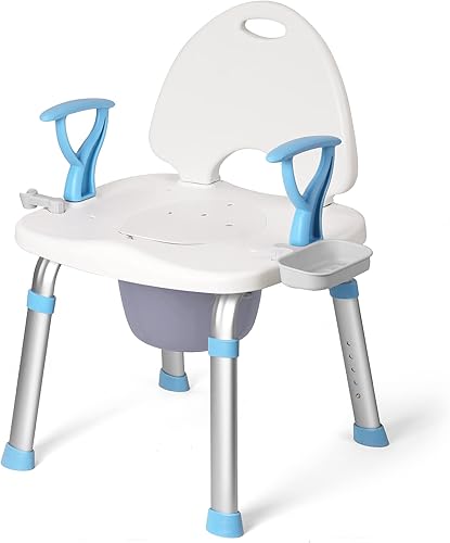FlyingJoy Silla de ducha, asiento de baño, silla de baño con bidé, reposabrazos extraíbles, asiento de ducha de baño para personas mayores, soporta