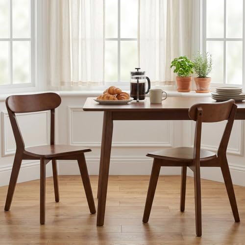 Image of HNY Farmhouse Solid Wood Dining Chairs Set of 2, Mid Century Modern Armless Kitchen & Dining Room Chairs with Curved Back, 300 LBS Capacity, Walnut for Home, Apartment