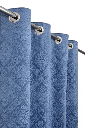 Image of Homefab India 2 Piece Velvet Emboss Window Curtain - 6 feet, Room Darkening Curtains, Sky Blue