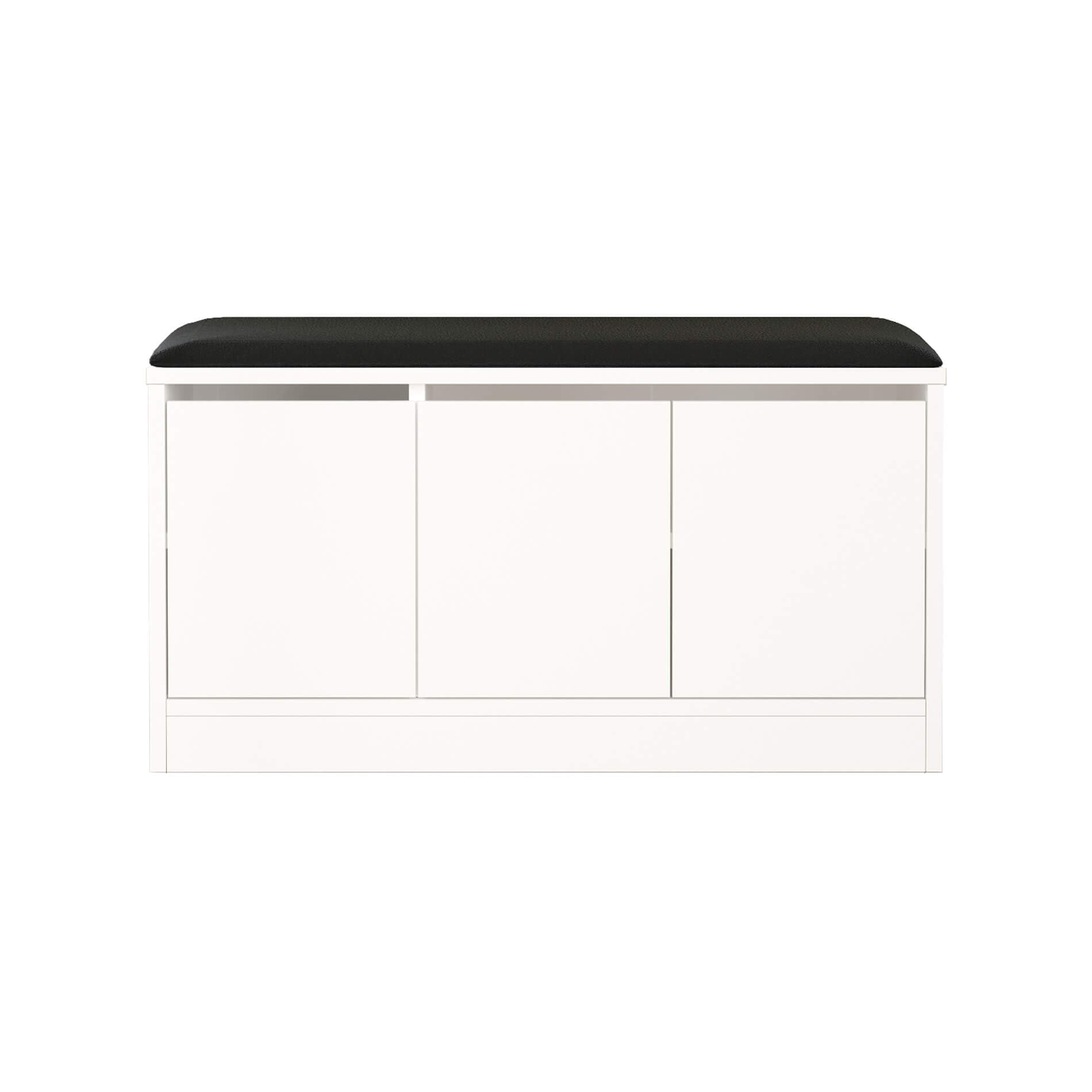 Rebecca Mobili Banc étagère à chaussures, meuble pour chaussures d'entrée, blanc gris foncé, aggloméré simili cuir, avec 4 compartiments, avec assise - dimensions HxLxP : 46 x 89,5 x 35,5 cm - Art.