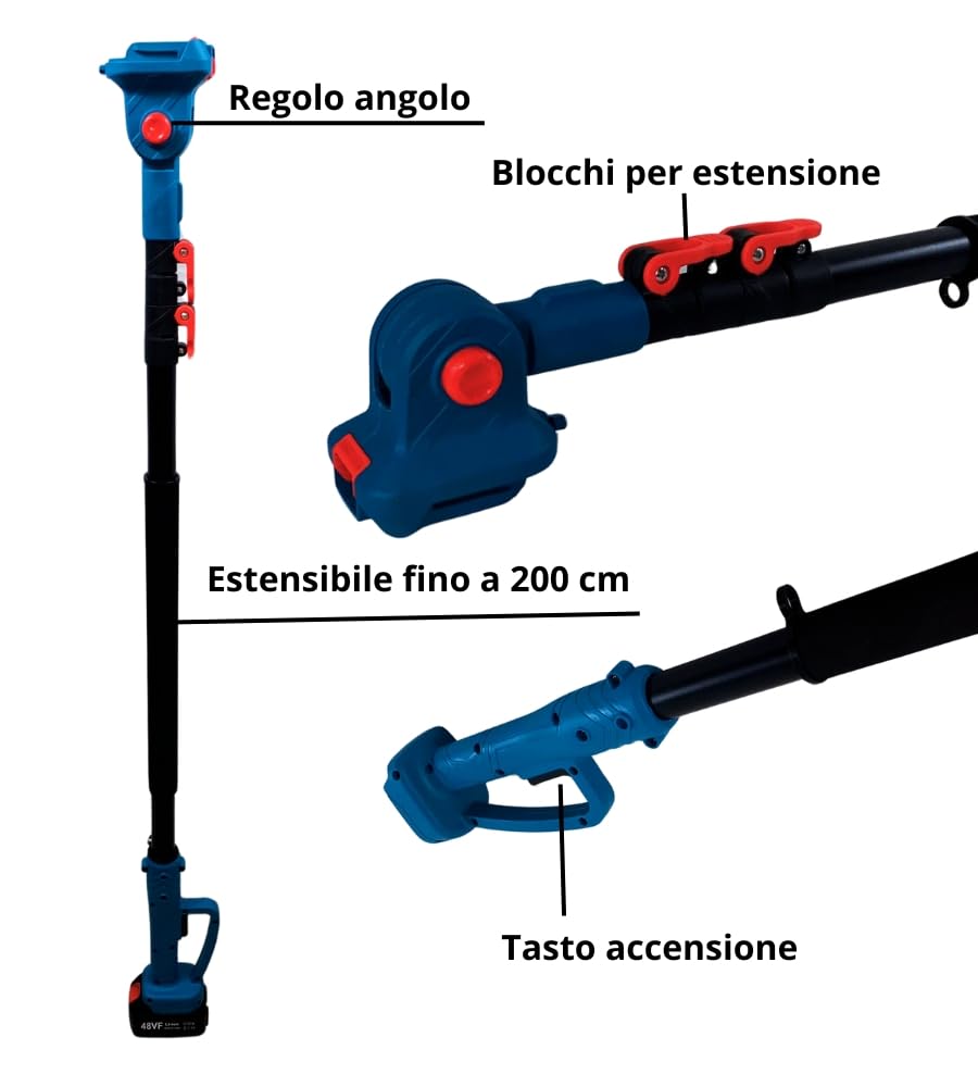 Kit Potatura, Forbici da Potatura + Mini Sega Elettrica con Asta Telescopica 250 cm con Snodo, Motosega Lama 6", Trancia Rami Professionale Cesoie Elettriche portatile, 2 Batterie da 21V