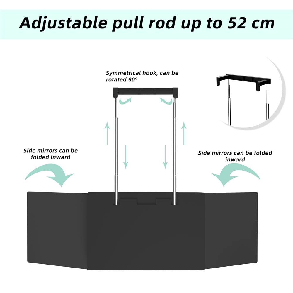 Self Cut System,Specchio a 5 Vie per Taglio di Capelli Con Ganci Telescopici Regolabili In Altezza,Strumento di Taglio di Capelli Regolabile per Tagliare,Specchio Da Barbiere 360° Con Luci Led