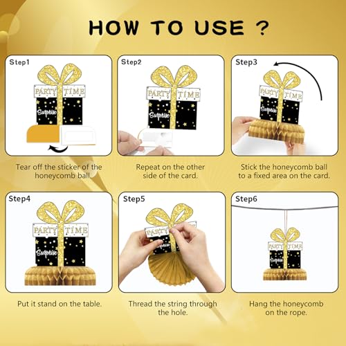 Image of 9Pcs 90th Birthday Decorations Honeycomb Centerpieces for Women,Black Gold Happy 90th Birthday Centerpieces Tables Toppers Party Decorations Supplies, Vintage 1936 Aged Table Sign Decor