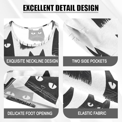 ALAZA Black Cat Pajamas Set Short Sleeve Cotton Sleepwear Summer Pjs 2 Piece 5-14Y4