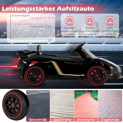 GOPLUS 12V Elektroauto Lamborghini mit 2,4G-Fernbedienung, Kinderfahrzeug mit helle LED-Leuchten, Hupe & hydraulischer Türen, Elektrofahrzeug mit Musik & MP3 für Kinder von 3-8 Jahre (Schwarz)