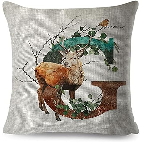 A-Z Letter Cute Dog Fox Birds Cushion Cover Linen Pillow Case Cover