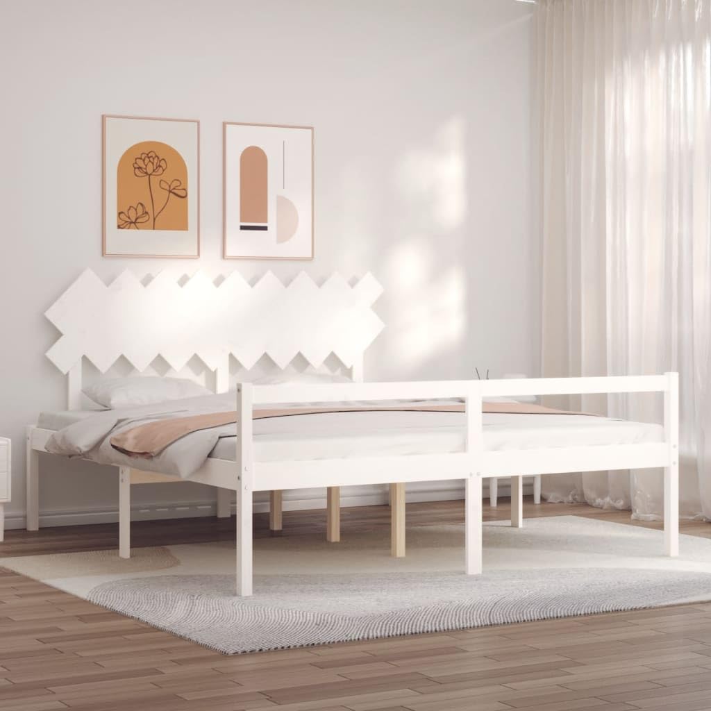 Rantry Doppelbettgestell mit Kopfteil aus Massivholz, weiß, Lattenrost für Erwachsene, Kinder und Jugendliche, einfache Montage, Typ 27 Betten und Lattenroste
