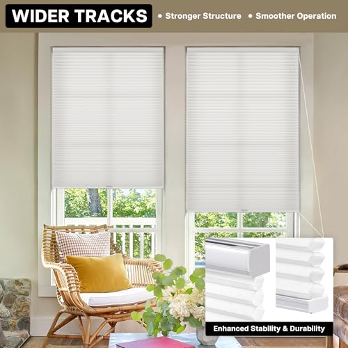 Image of LazBlinds Cordless Cellular Shades, Light Filtering Honeycomb Shades with 1.5 inch Cells, Thermal Insulation Noise Reduction Blinds for Windows, 21 inch W x 48 inch H, White