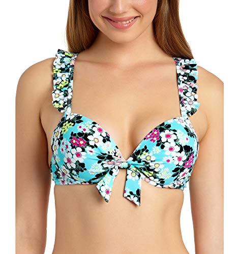 California Waves Top de biquíni juvenil floral com babados nas costas e aro, Azul multi, XL