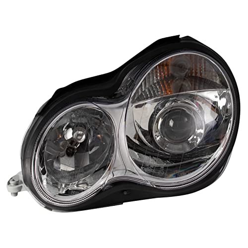 Image of TRQ Performance Driver and Passenger Side Headlight Assembly Set Chrome Housing Compatible with 01-05 Mercedes Benz C240 C320 05-07 Mercedes Benz C230 Halogen Only