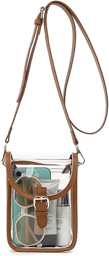 FAIME Pequeña bolsa transparente aprobada para estadios, bolsa cruzada transparente para teléfono celular con correa ajustable para conciertos